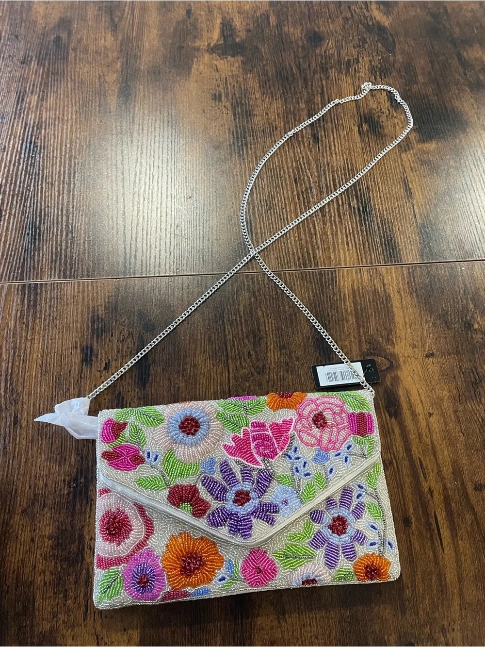 Klarity Ivory Multi Floral Beaded Envelope Clutch